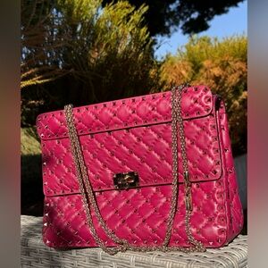 Valentino pink rockstud spike foldover top shoulder bag